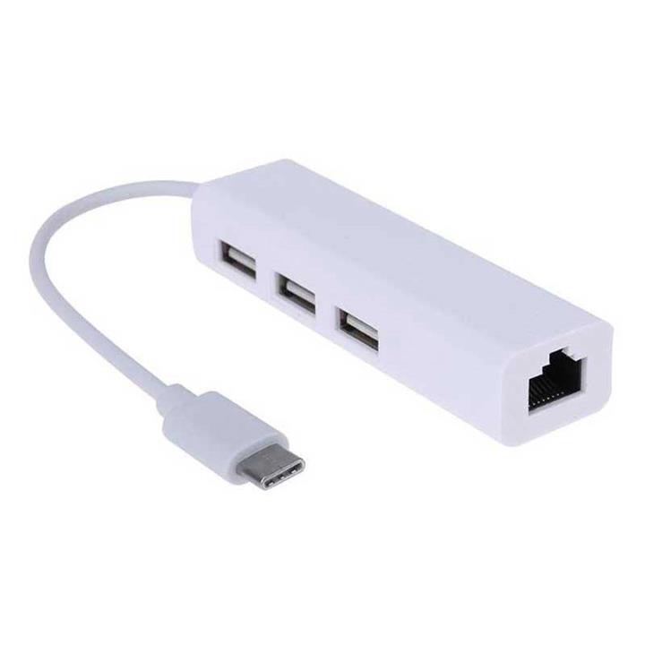 کابل تبدیل شبکه Royal Type-C To LAN + هاب USB 3Ports